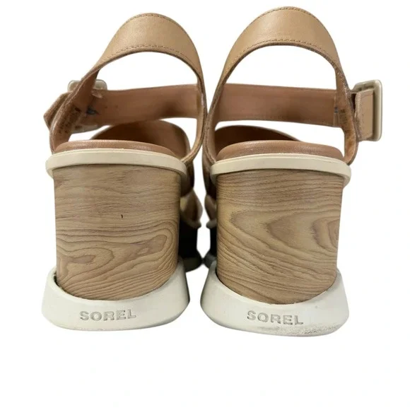 Sorel Joanie III Wedge Sandals Women US10 EU41 Beige Leather Platform Shoes - Picture 9 of 12